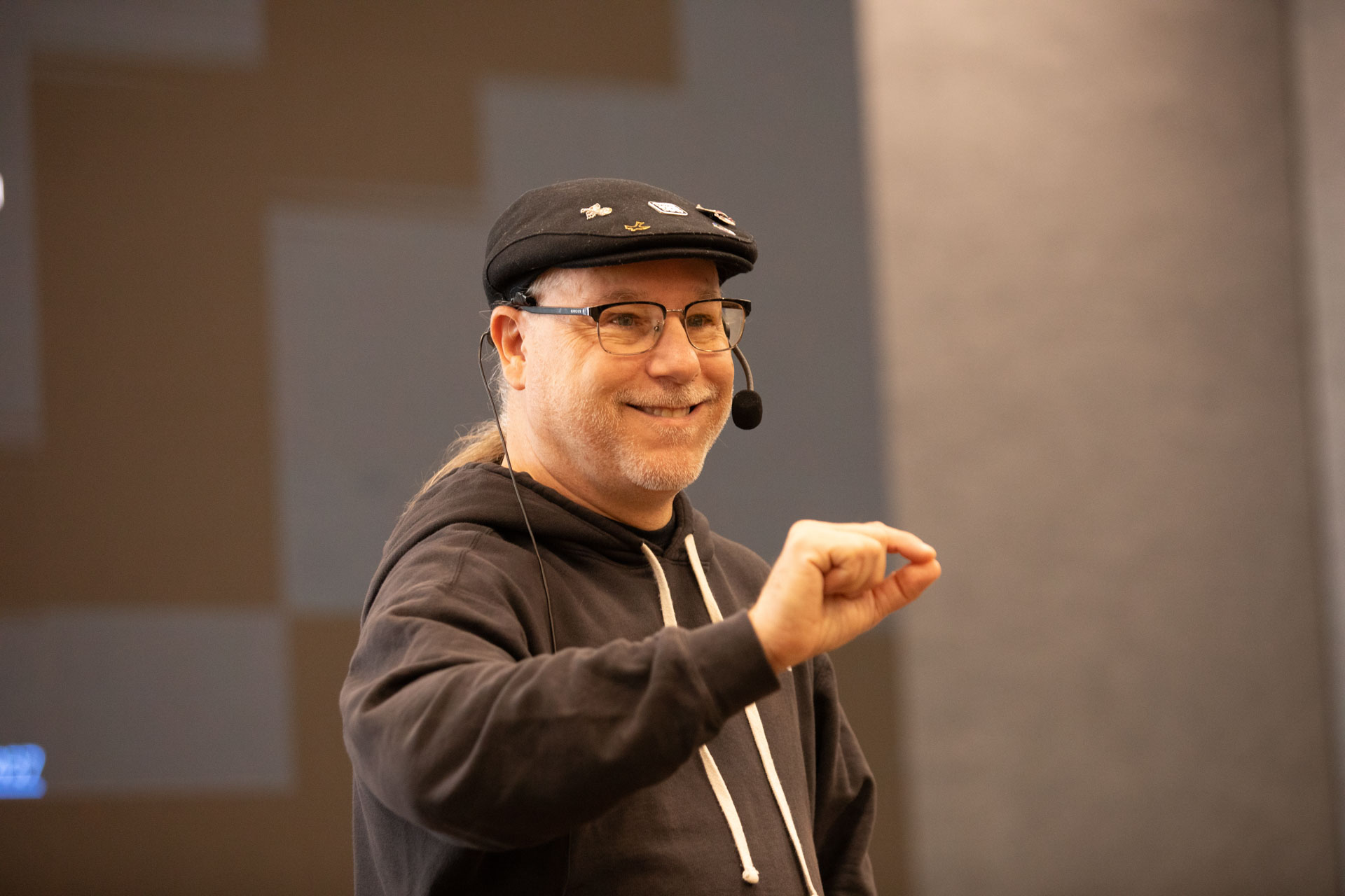 GopherCon LATAM 2026 — Bill Kennedy smiling as he works through a point with the class.