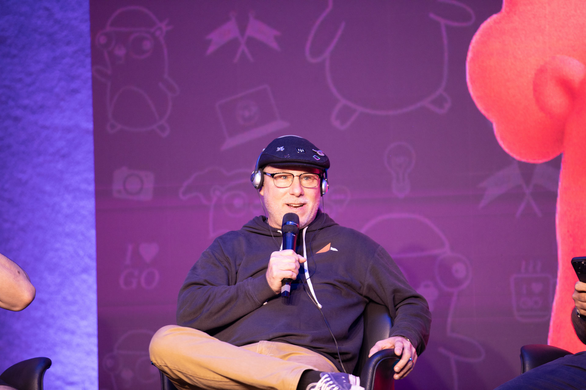 GopherCon LATAM 2026 — Bill Kennedy on the Go For Everybody panel on the main stage.