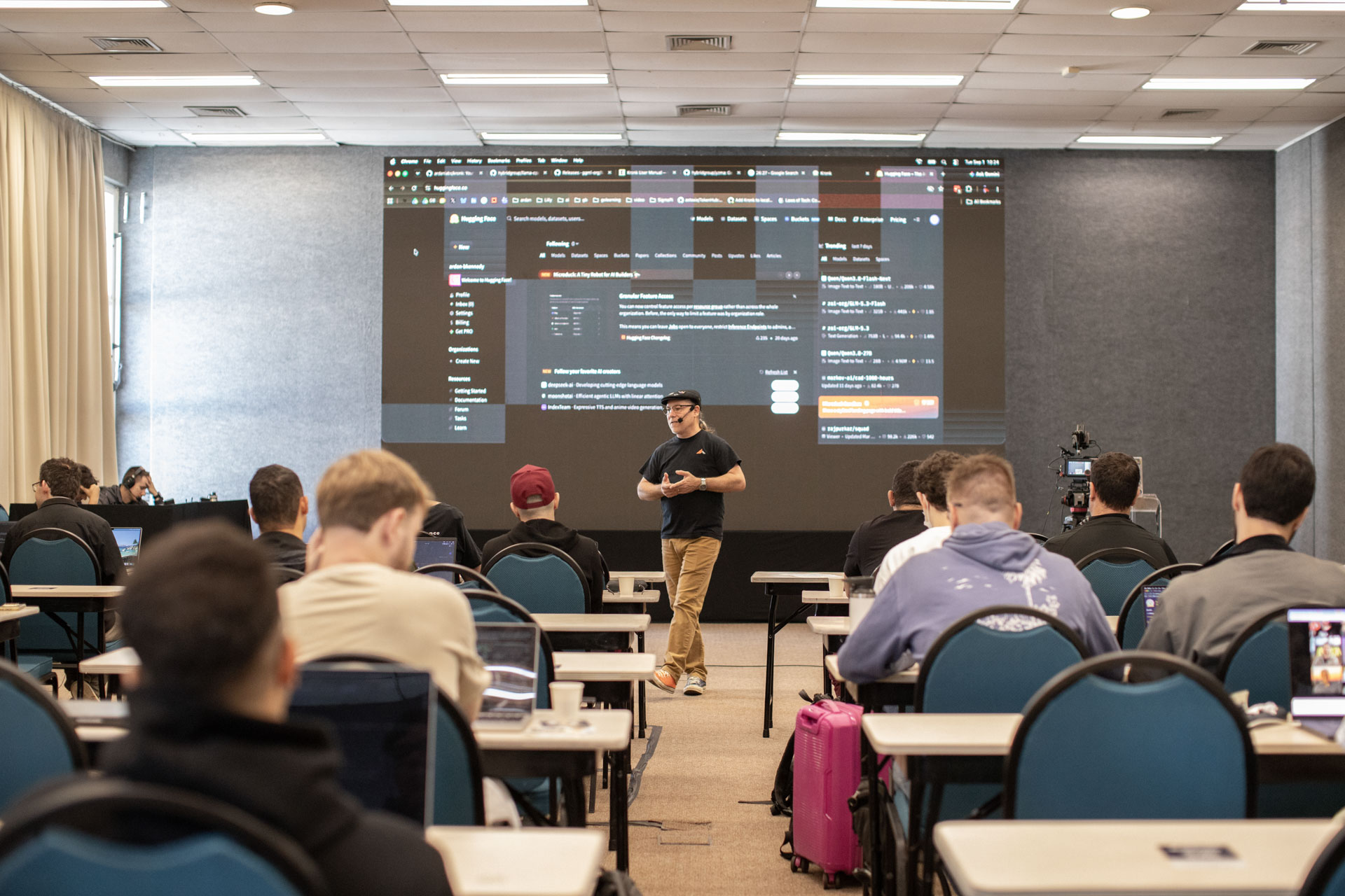 GopherCon LATAM 2026 — Bill Kennedy teaching model selection from the front of the classroom.
