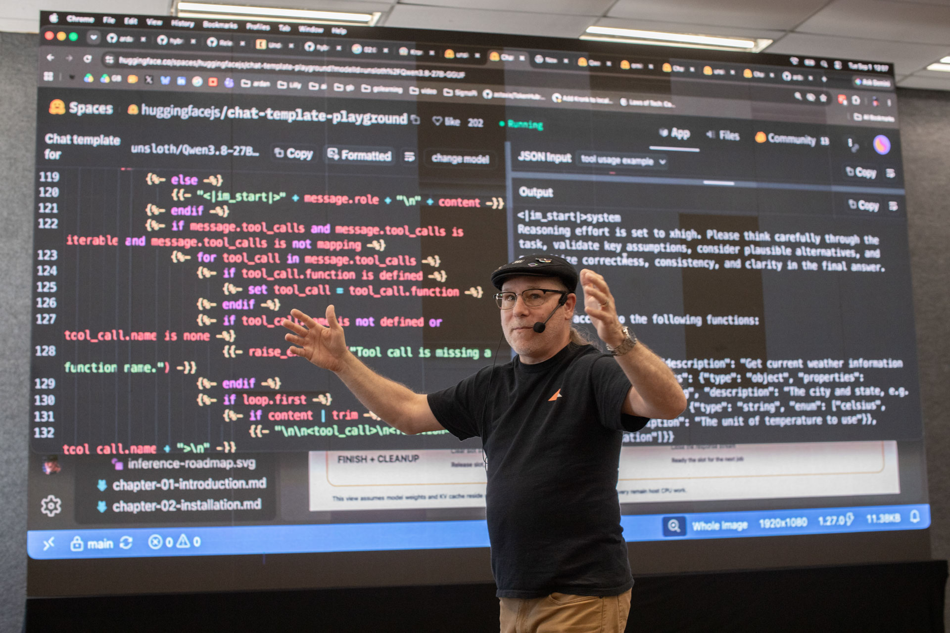 GopherCon LATAM 2026 — Bill Kennedy gesturing as he explains prompt formatting.