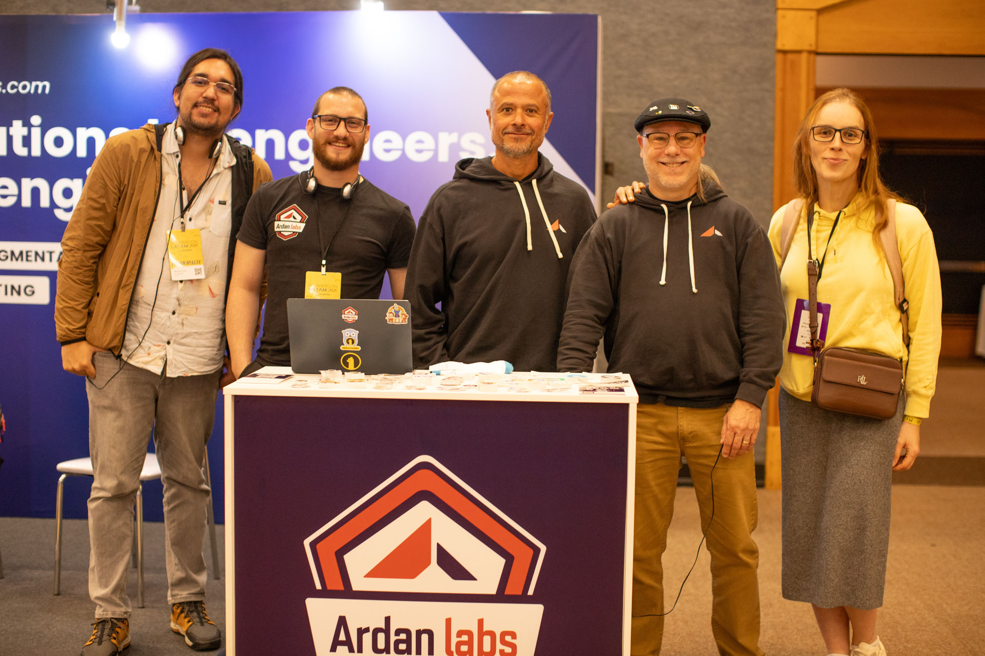 GopherCon LATAM 2026 — the Ardan Labs booth crew, including MJ and Bill Kennedy.