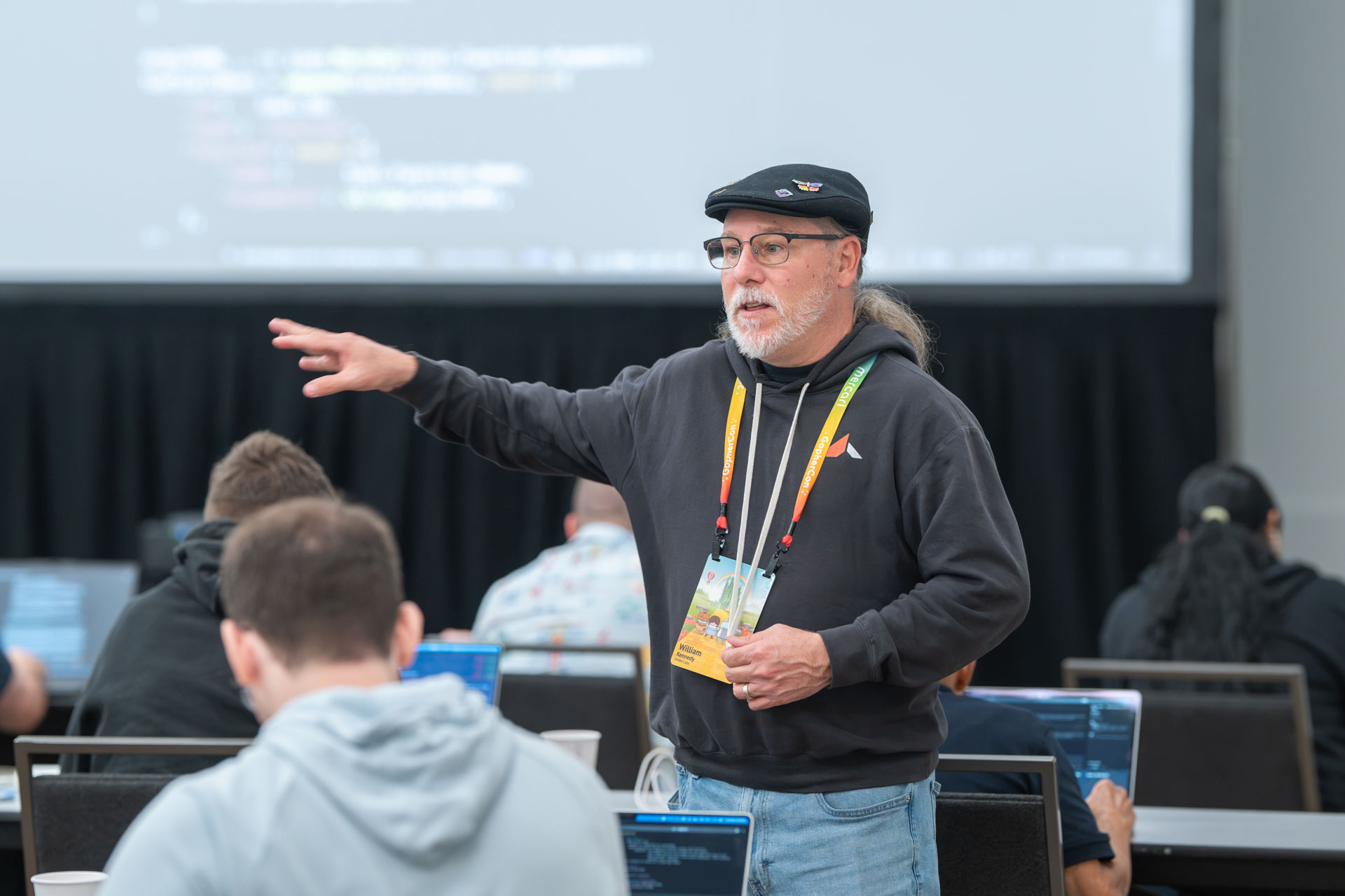 GopherCon US 2026 — Bill Kennedy pointing to the screen while teaching the workshop.
