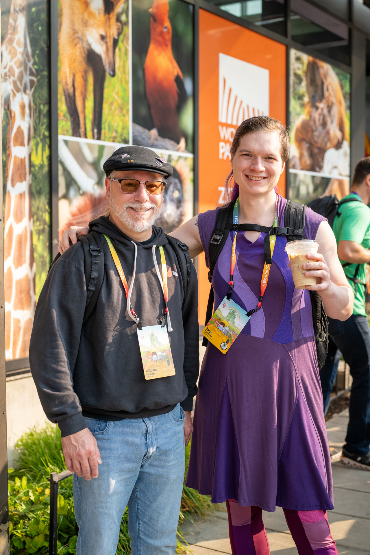 GopherCon US 2026 — Bill Kennedy with an attendee outside the conference venue.