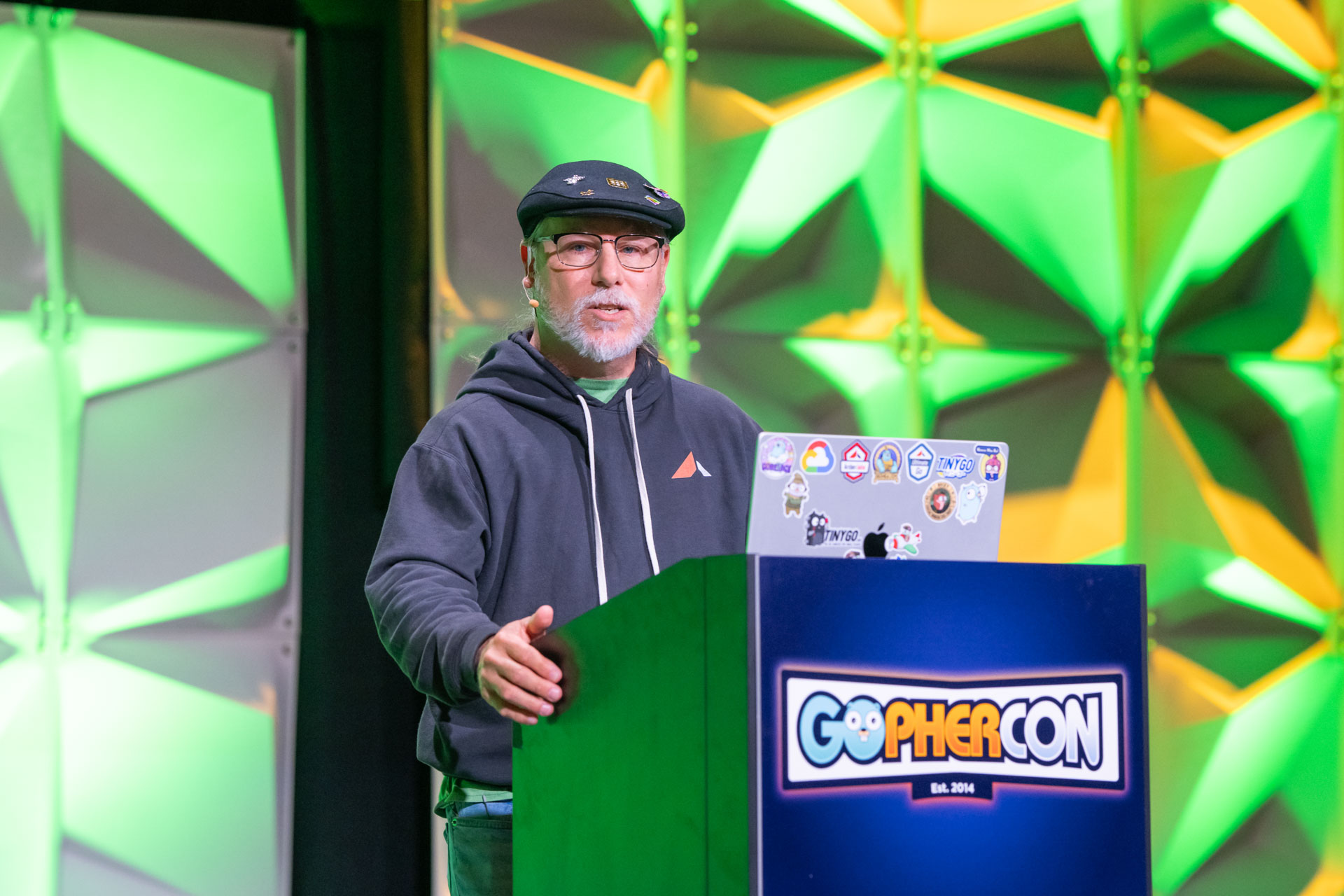 GopherCon US 2026 — Bill Kennedy speaking from the podium on the GopherCon main stage.