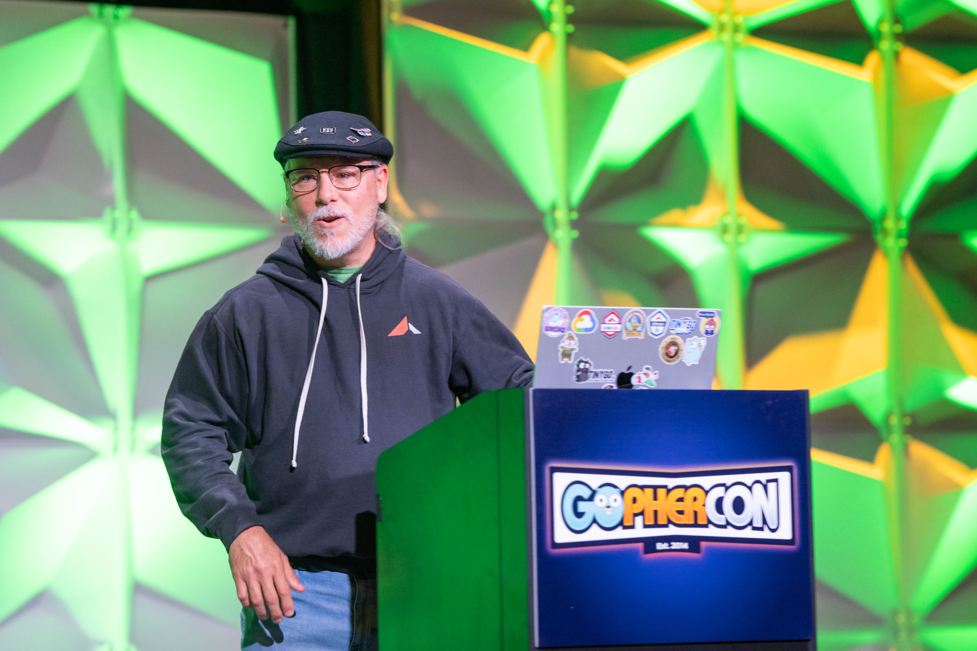GopherCon US 2026 — Bill Kennedy delivering his talk under the GopherCon stage lights.