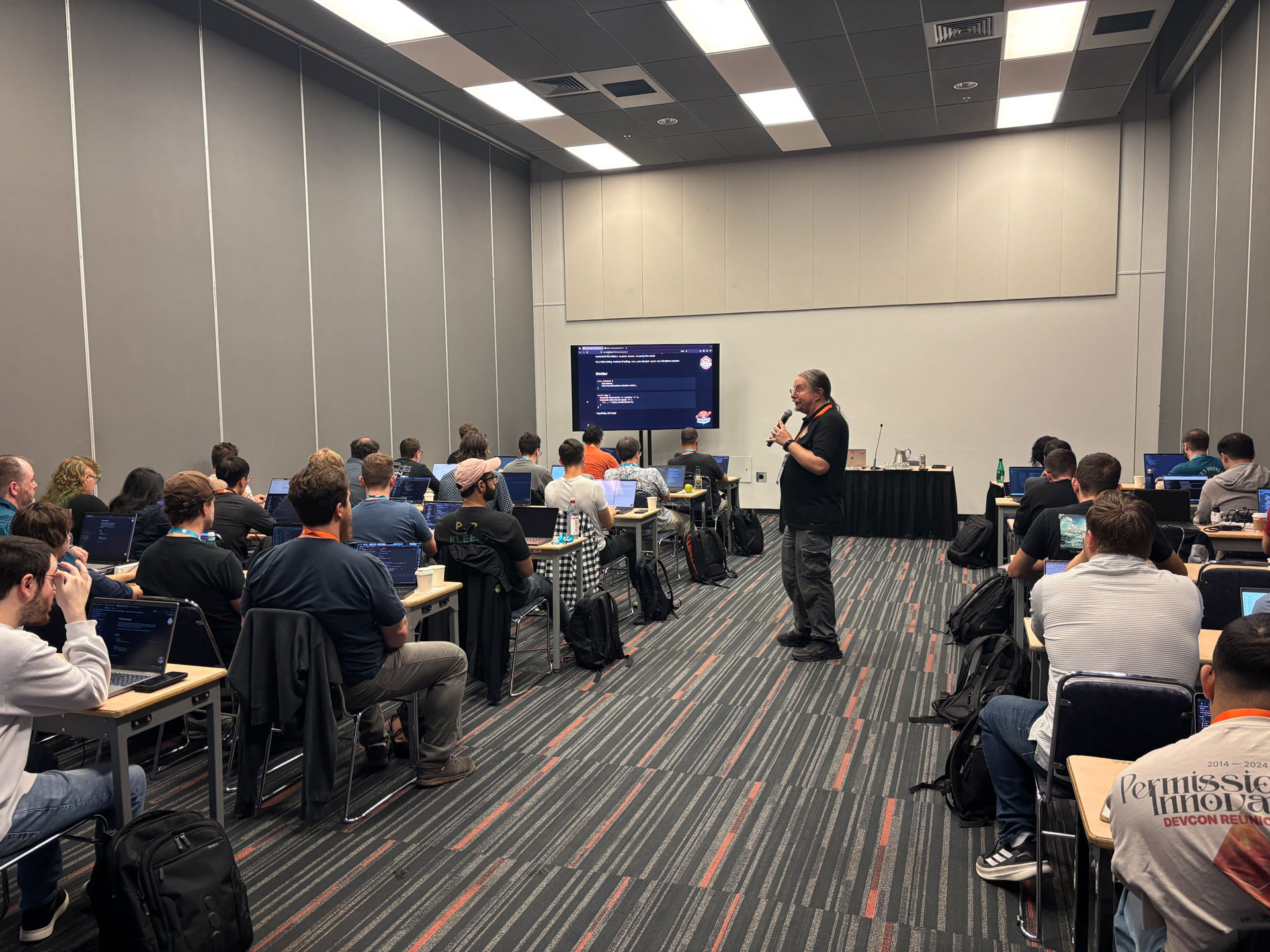 RustConf 2026 — Herbert Wolverson answering an attendee question during the workshop.