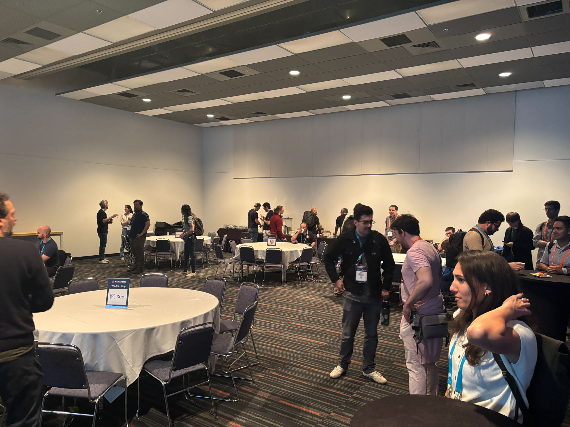 RustConf 2026 — Rust developers networking with hiring companies at the Career Crawl.