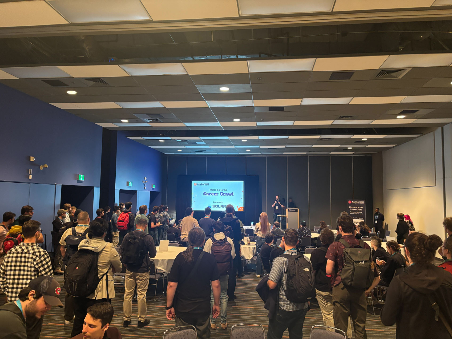 RustConf 2026 — a crowded room for the Career Crawl kickoff.