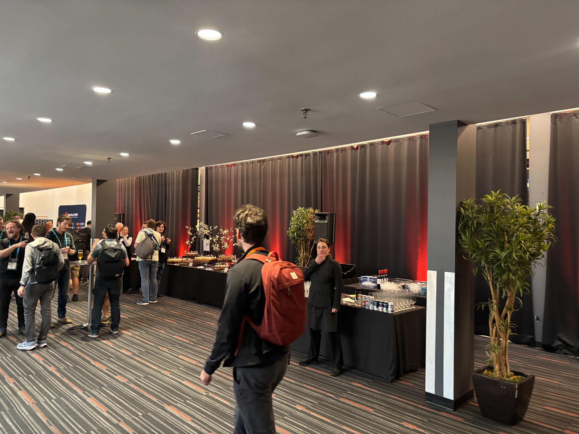 RustConf 2026 — attendees heading into the evening reception for food and drinks.
