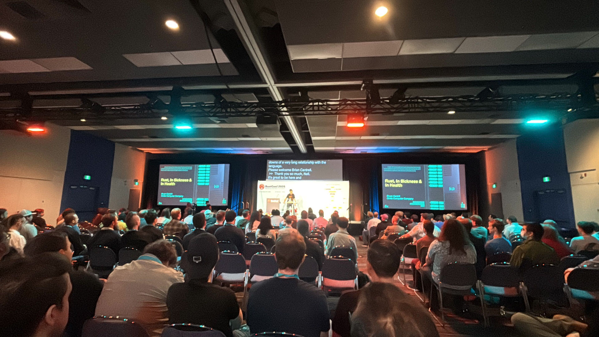 RustConf 2026 — the audience watching the Rust, in Sickness & in Health keynote.