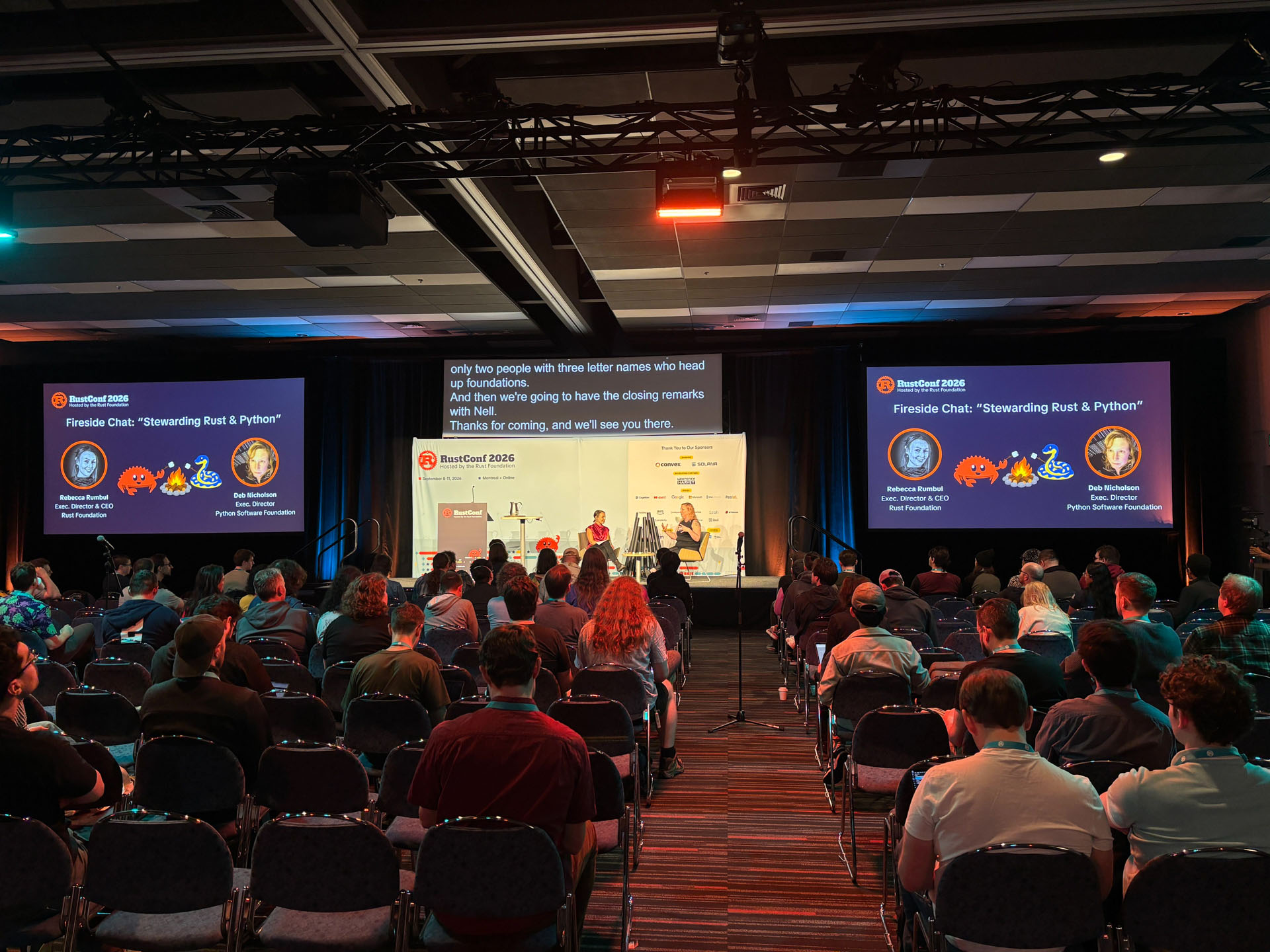 RustConf 2026 — the Stewarding Rust & Python fireside chat on the main stage.