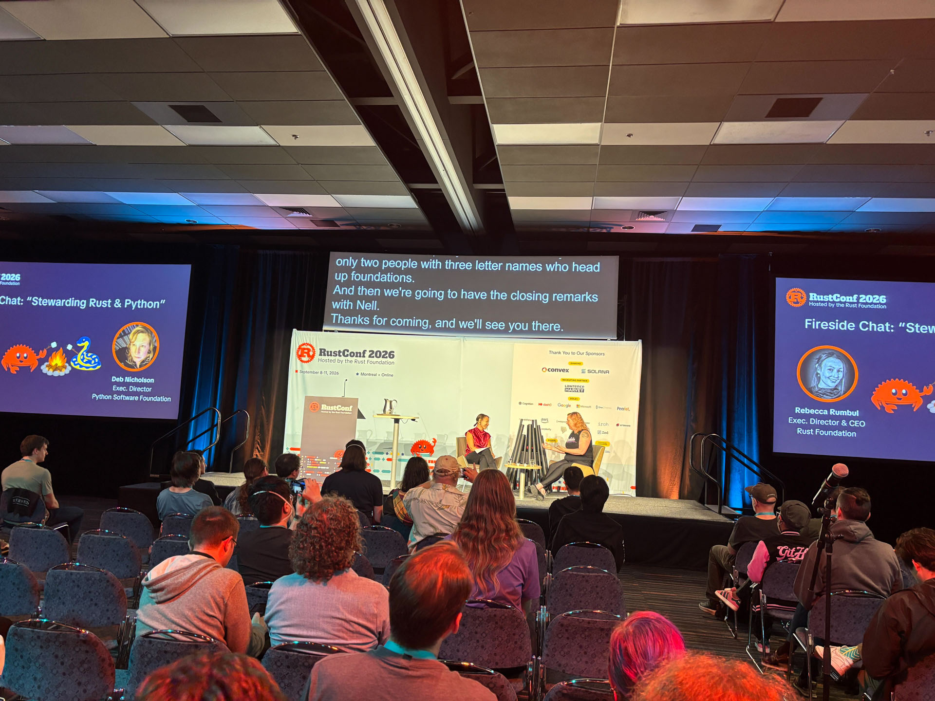 RustConf 2026 — the closing fireside chat with the Rust and Python foundations.