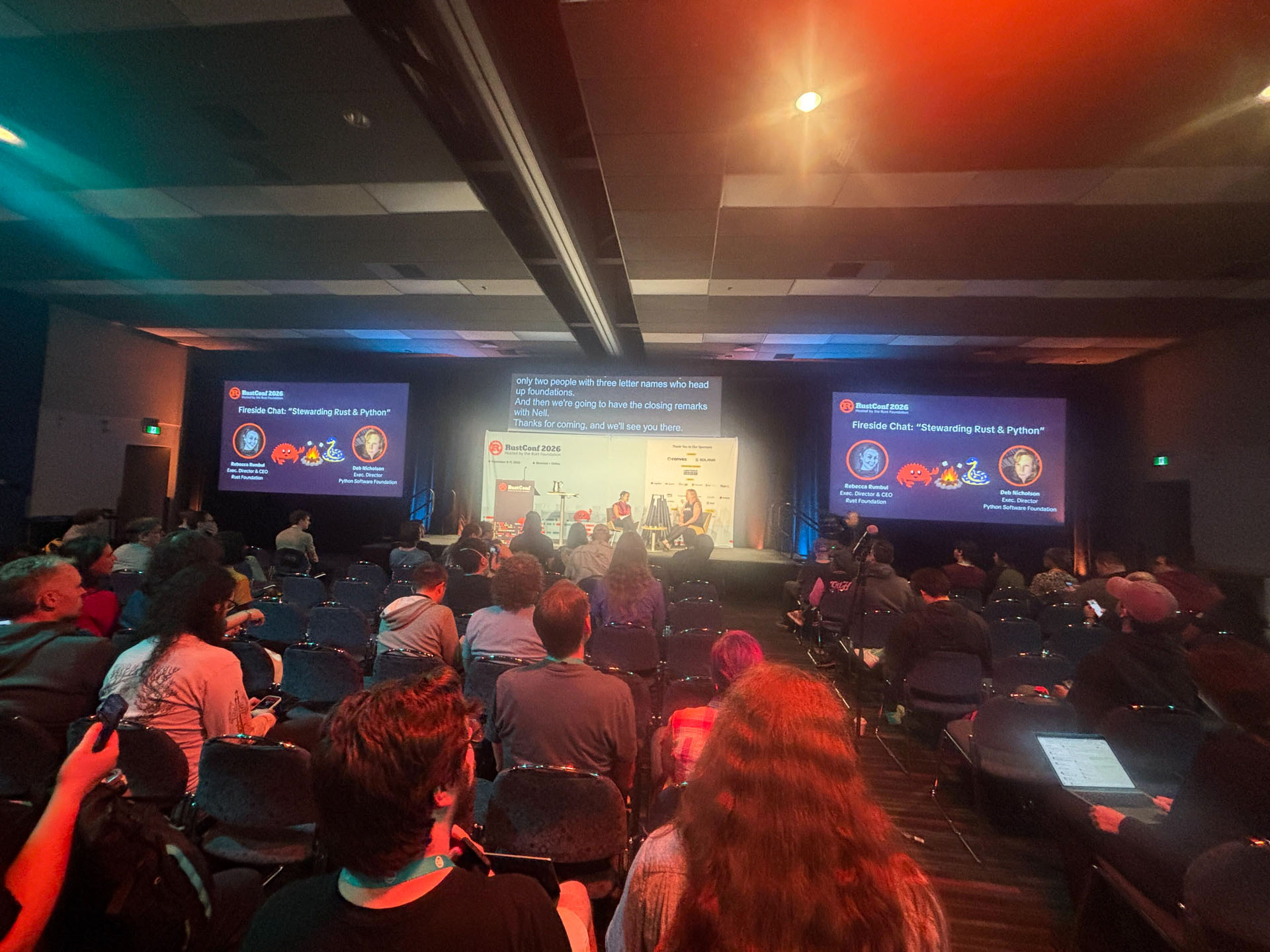 RustConf 2026 — the audience during the Stewarding Rust & Python closing session.